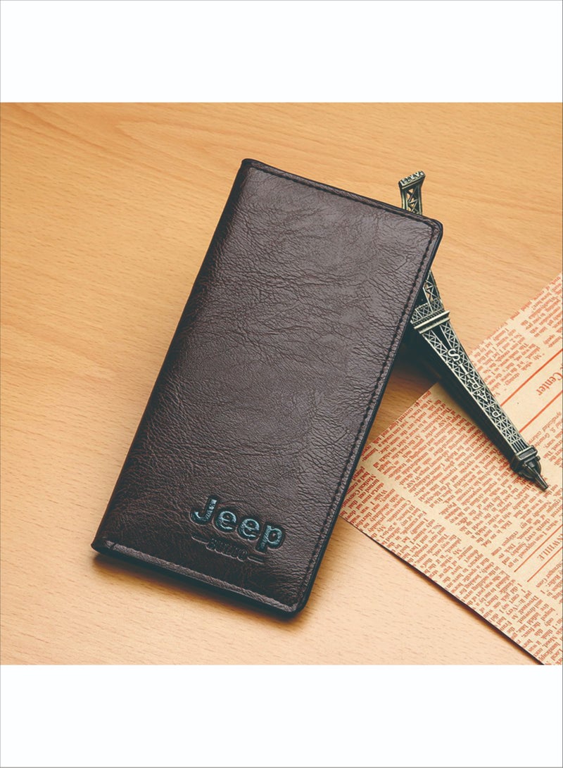 Jeep Long Men's Wallet Multi-Card Clutch Wallet Retro Business Texture Wallet Card Holder Coin Purse Suitable For Husband Father Son Boyfriend Dark Coffee Color  - Image 1