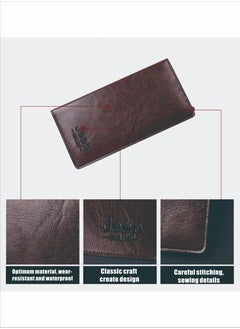 Jeep Long Men's Wallet Multi-Card Clutch Wallet Retro Business Texture Wallet Card Holder Coin Purse Suitable For Husband Father Son Boyfriend Dark Coffee Color  - Image 5