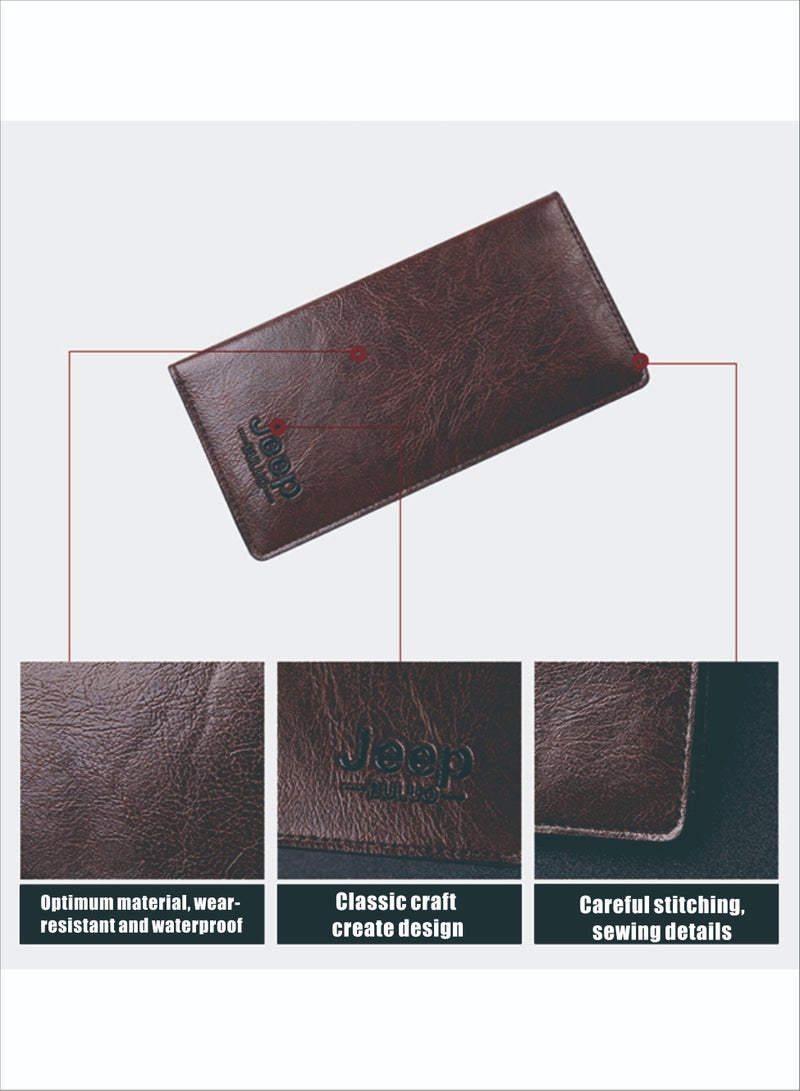 Jeep Long Men's Wallet Multi-Card Clutch Wallet Retro Business Texture Wallet Card Holder Coin Purse Suitable For Husband Father Son Boyfriend Dark Coffee Color  - Image 5