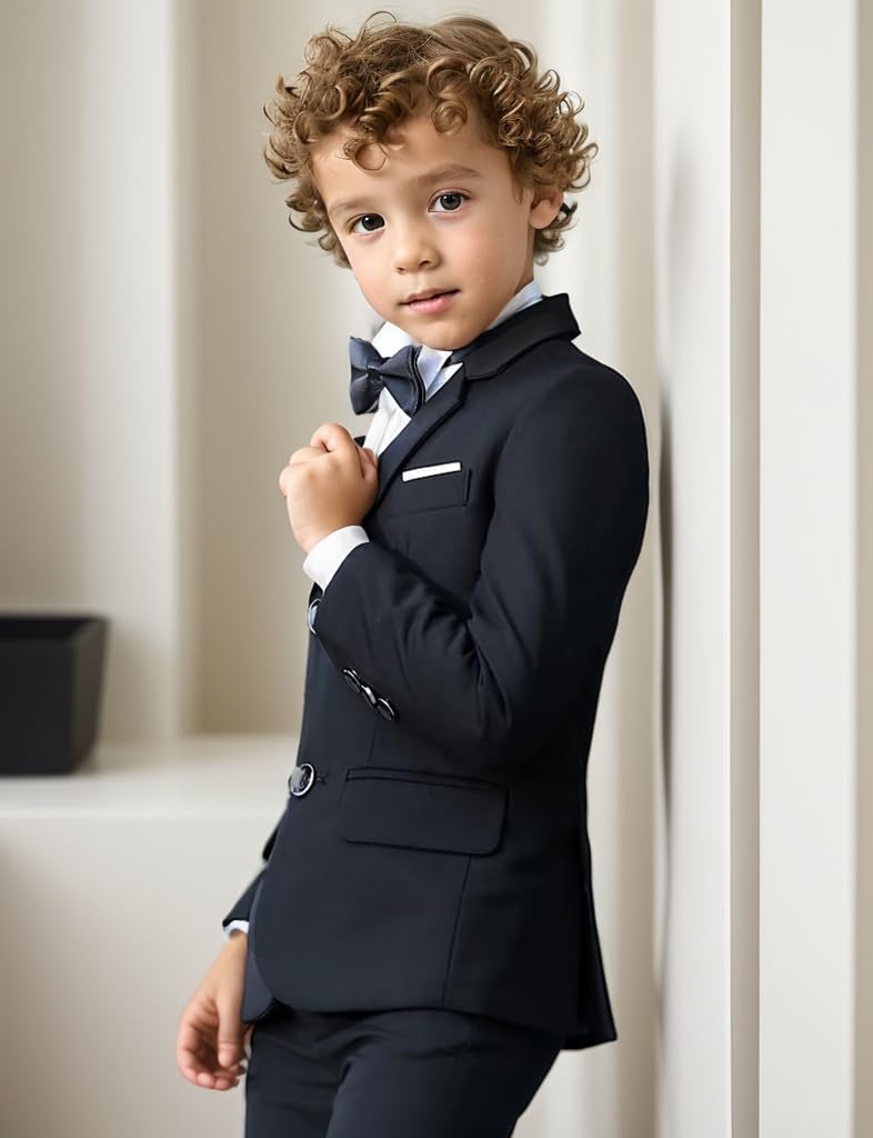 Addneo Boys Suits,Children's Formal Suits for Toddler Boy Silm Fit Suit Black Size 6 - Image 4