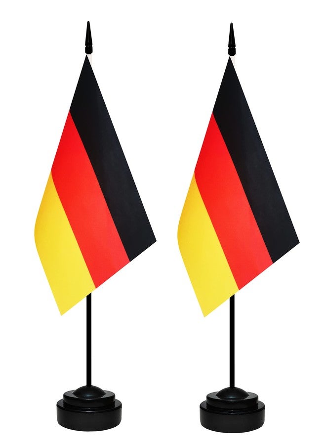 BCLin Germany Desk Flag Set, 2 Pack German Table Office Flags, Small Mini Desktop Flag With 12" Solid Black Pole, Black Base, Miniature Desktop Flag - Image 1