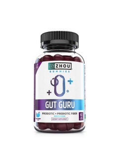 Zhou Zhou Nutrition Gut Guru Prebiotics and Probiotics for Women and Men, 2 in 1 Probiotic and Prebiotic Gummies for Digestive Gut Health and Immune Support, Vegan, Gluten Free, Non-GMO, 60 Count  - Image 1