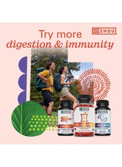 Zhou Zhou Nutrition Gut Guru Prebiotics and Probiotics for Women and Men, 2 in 1 Probiotic and Prebiotic Gummies for Digestive Gut Health and Immune Support, Vegan, Gluten Free, Non-GMO, 60 Count  - Image 4