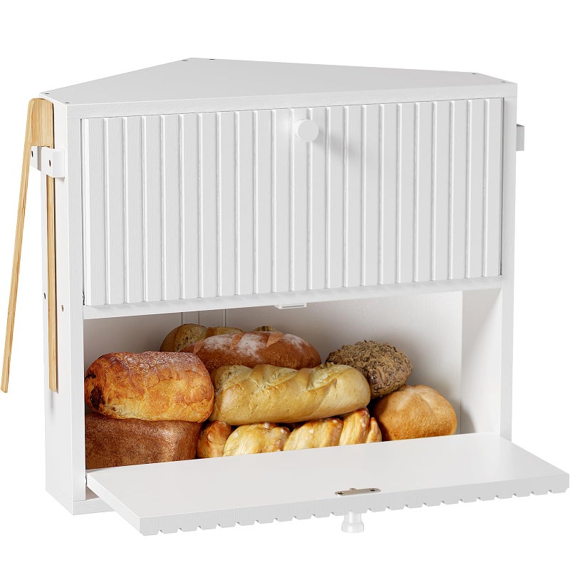 WOWLIVE Corner Bread Box for Kitchen Countertop, Large Vintage Bread Storage Container Bin for Homemade Bread, Double Layer Farmhouse Bread Holder for Kitchen, Cabinet, Pantry (White, Medium) - Image 1