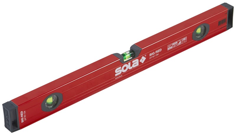 SOLA مستوى علبة شعاع الألمنيوم الكبير الأحمر SOLA LSB24 مع 3 سوائل مكبرة بنسبة 60%، 24 بوصة - Image 1