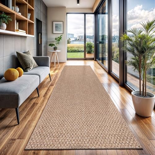 CAMILSON Indoor and Outdoor Runner Rug Natural Solid Boho Woven Design Easy-Cleaning Non Shedding Farmhouse Living Room Bedroom Garden Patio and Kitchen Washable Outside Carpet Alfombras (2x7) - Image 1