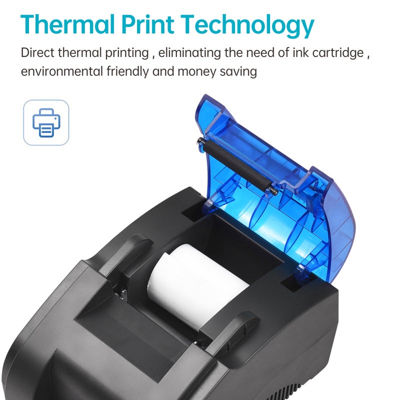 Thermal Receipt Printer: 58mm*50mm Paper Size 48mm Print Width 90mm/s High-Speed Printing - Dual BT USB Connectivity POS Printer for Retail Restaurants Supermarkets Business On-The-Go Use - Image 3