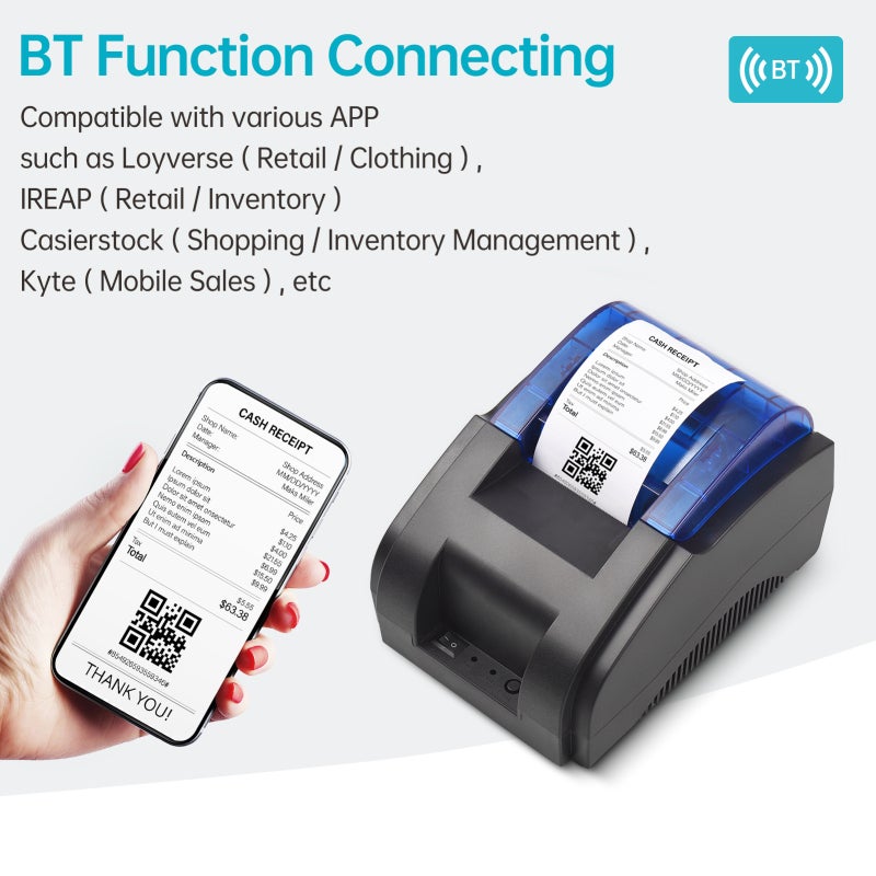 Thermal Receipt Printer: 58mm*50mm Paper Size 48mm Print Width 90mm/s High-Speed Printing - Dual BT USB Connectivity POS Printer for Retail Restaurants Supermarkets Business On-The-Go Use - Image 5