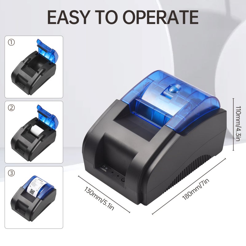 Thermal Receipt Printer: 58mm*50mm Paper Size 48mm Print Width 90mm/s High-Speed Printing - Dual BT USB Connectivity POS Printer for Retail Restaurants Supermarkets Business On-The-Go Use - Image 2