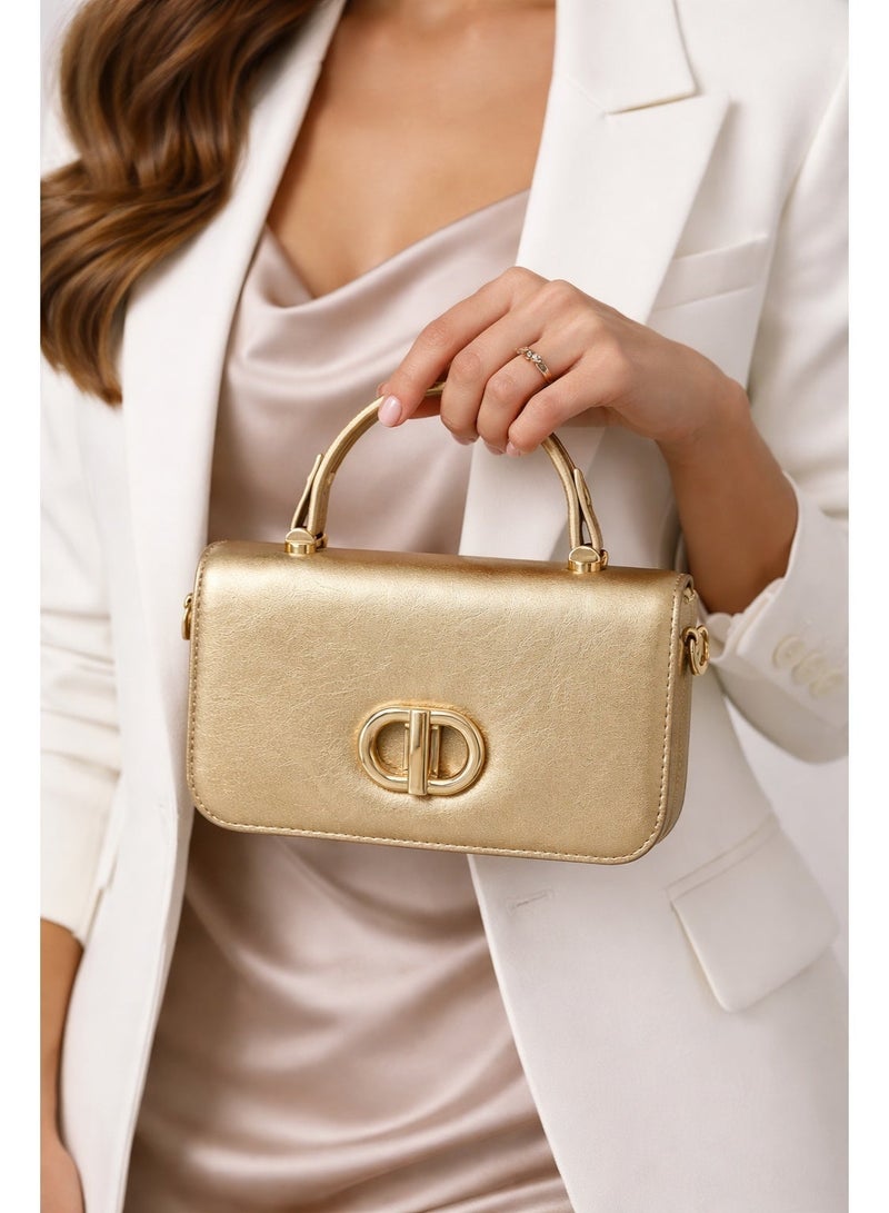 لايف ستيلاش  حقيبة كروس من الجلد مع حزام قماش ZC-16 - ذهبي - Image 1