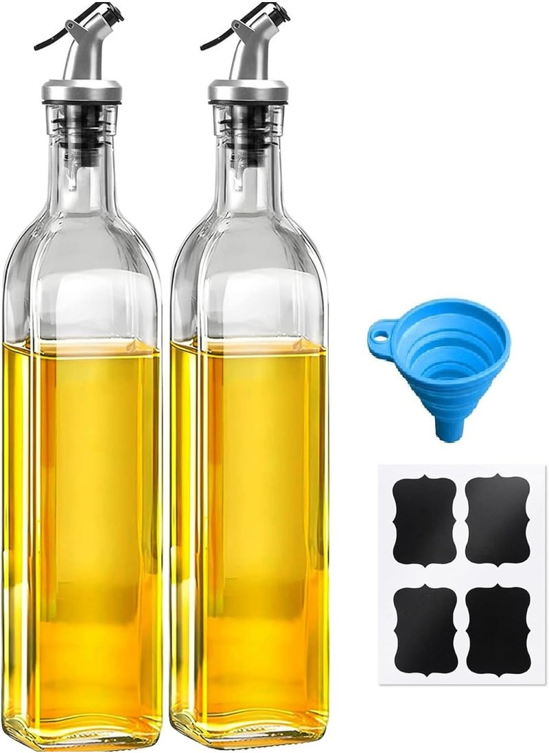 Generic - Olive Oil Dispenser Bottle Set of 2 Oil and Vinegar Cruet Set 17oz 500 ml Oil Bottles for Kitchen Square Tall Glass Oil Bottle with 4 Labels 2 Pourers and 1 Funnel（500ml） - Image 1