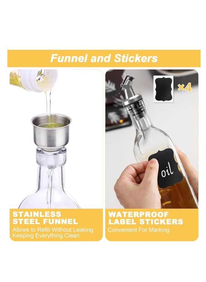 Generic - Olive Oil Dispenser Bottle Set of 2 Oil and Vinegar Cruet Set 17oz 500 ml Oil Bottles for Kitchen Square Tall Glass Oil Bottle with 4 Labels 2 Pourers and 1 Funnel（500ml） - Image 1