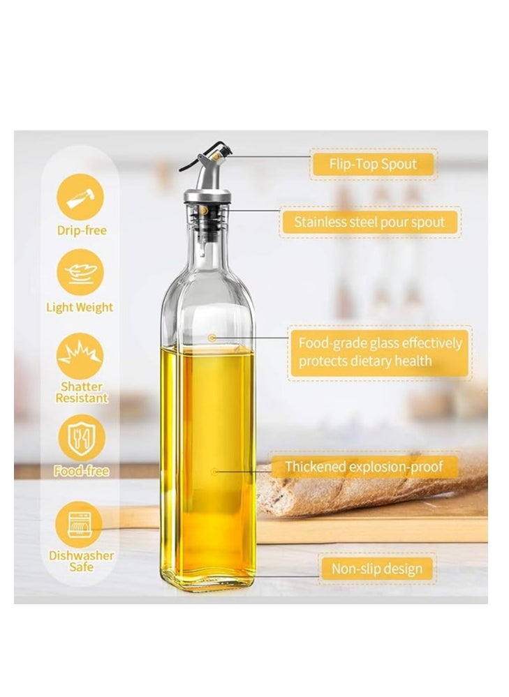 Generic - Olive Oil Dispenser Bottle Set of 2 Oil and Vinegar Cruet Set 17oz 500 ml Oil Bottles for Kitchen Square Tall Glass Oil Bottle with 4 Labels 2 Pourers and 1 Funnel（500ml） - Image 1