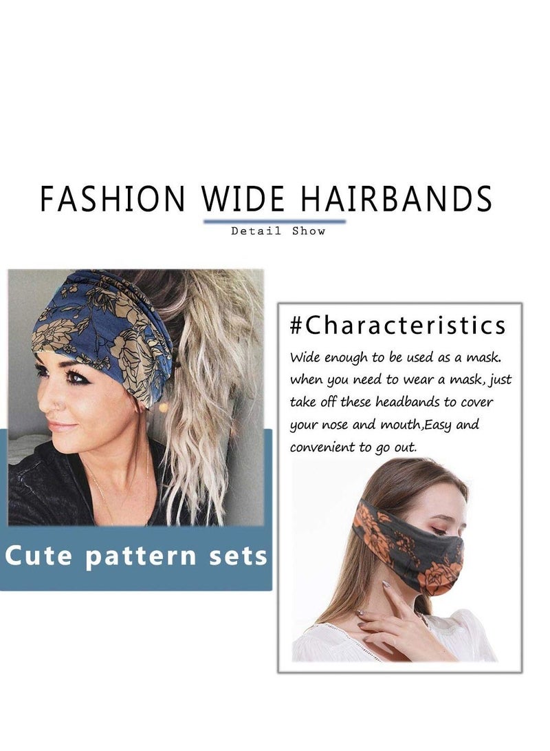 KASTWAVE Head Scarf Women, Bandeau Headbands Wide Knot Hair Scarf Floral Printed Hair Band Elastic Turban Thick Head Wrap Stretch Fabric Cotton Head Bands Thick Fashion Hair Accessories for Women Pack of 3  - Image 5