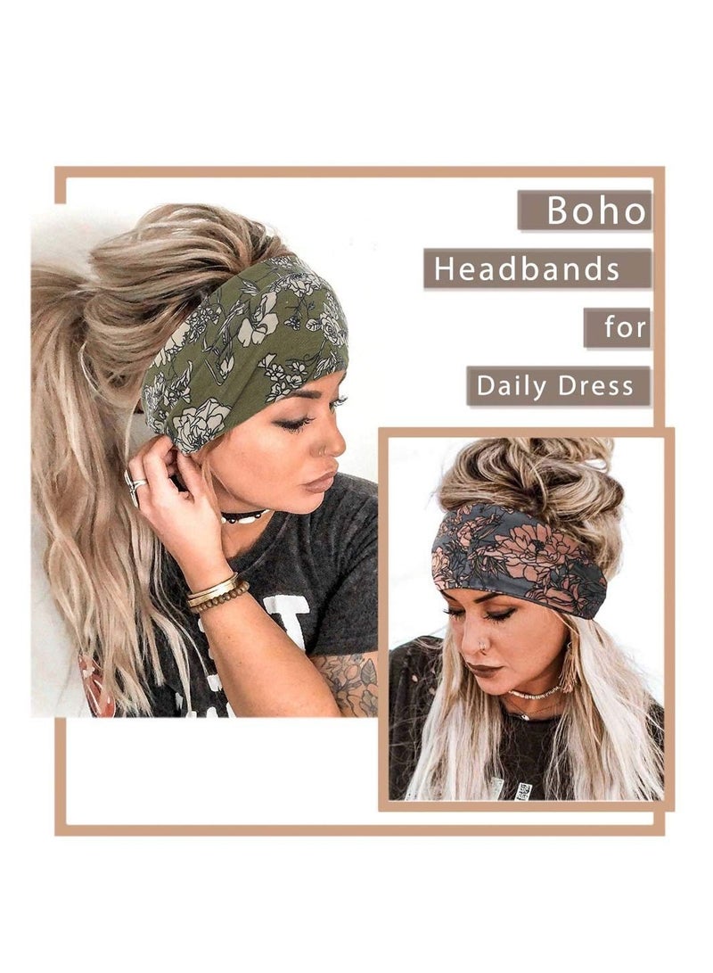KASTWAVE Head Scarf Women, Bandeau Headbands Wide Knot Hair Scarf Floral Printed Hair Band Elastic Turban Thick Head Wrap Stretch Fabric Cotton Head Bands Thick Fashion Hair Accessories for Women Pack of 3  - Image 4