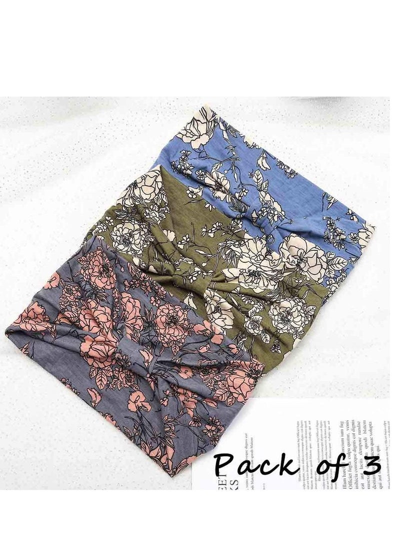 KASTWAVE Head Scarf Women, Bandeau Headbands Wide Knot Hair Scarf Floral Printed Hair Band Elastic Turban Thick Head Wrap Stretch Fabric Cotton Head Bands Thick Fashion Hair Accessories for Women Pack of 3  - Image 3