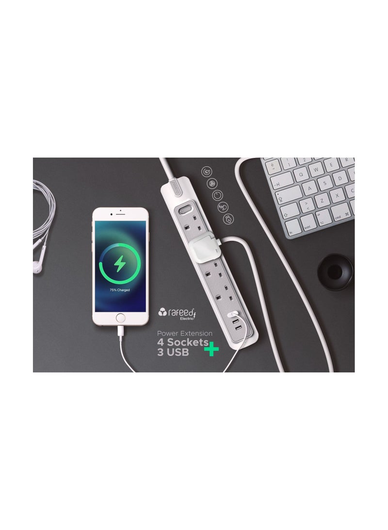Rafeed 5M Power Extension With Master Switch 4 Sockets 3250W 3 USB Charging Ports (RFE-30010) - Image 5