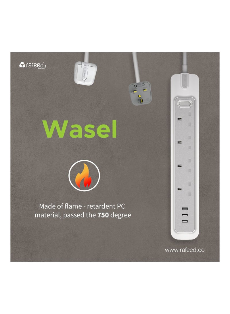 Rafeed 5M Power Extension With Master Switch 4 Sockets 3250W 3 USB Charging Ports (RFE-30010) - Image 4