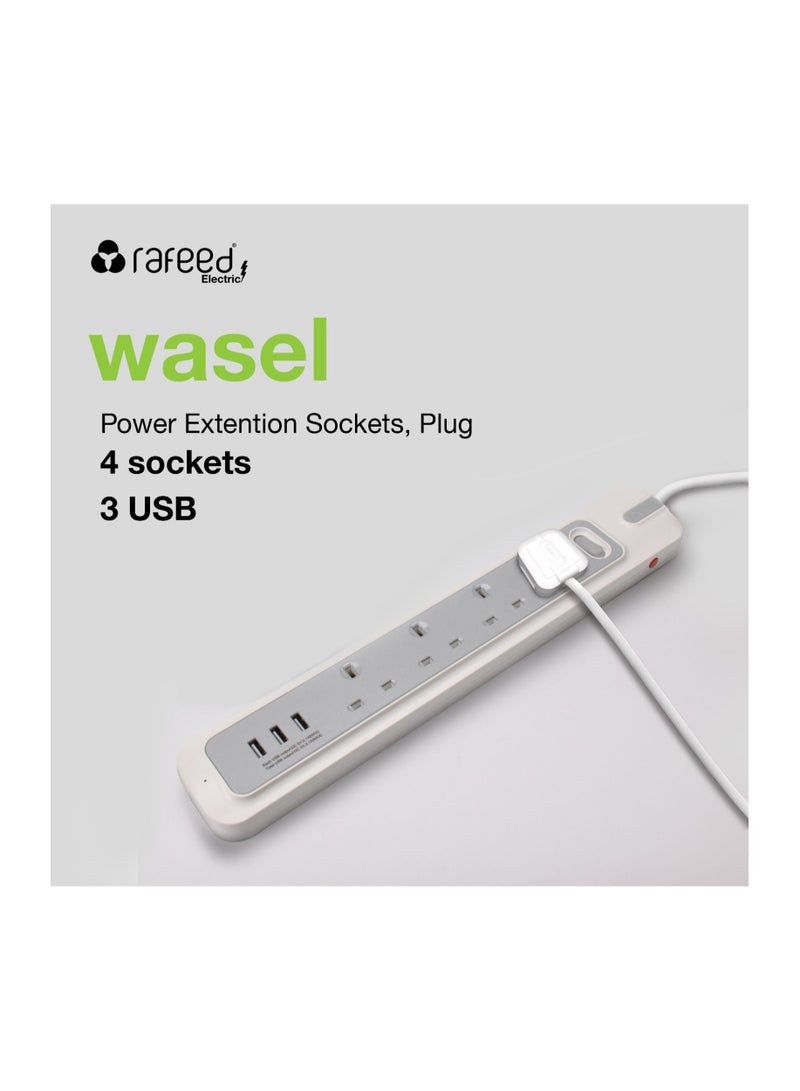 Rafeed 5M Power Extension With Master Switch 4 Sockets 3250W 3 USB Charging Ports (RFE-30010) - Image 3