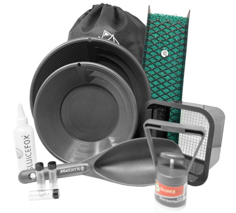 Sluice Fox Compact Gold Prospecting Kit with 12 Pocket Sluice Box Includes Miners Moss Gold Trap Mat Classifier Pan Vials and Tote Backpack Black - Image 2