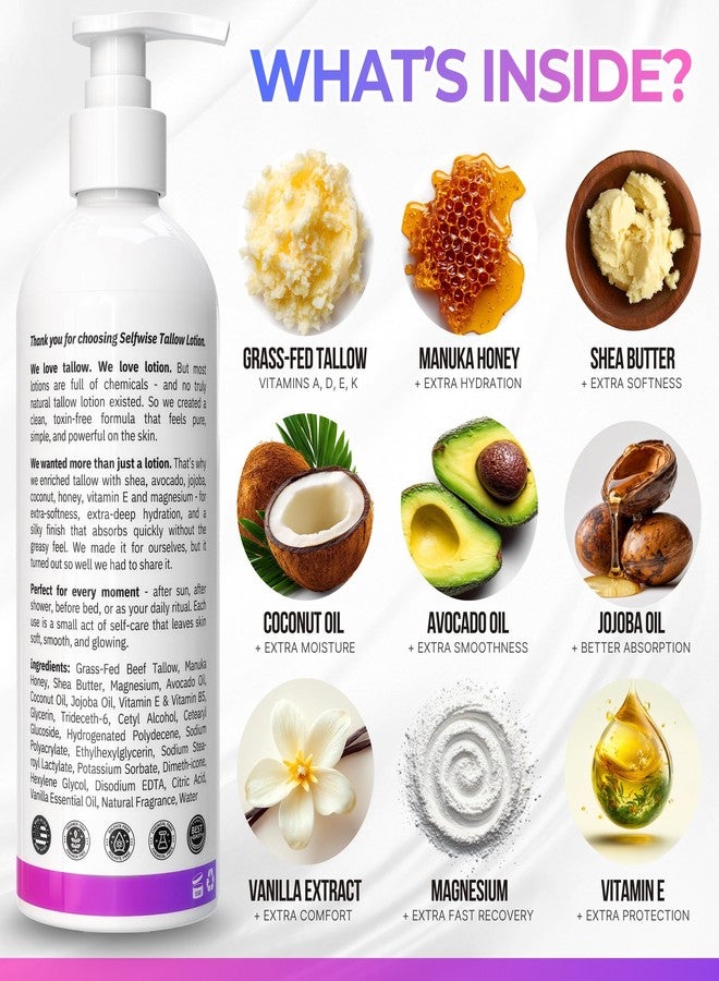 SELFWISE Beef Tallow Body Lotion with Magnesium & Shea Butter - Lightweight, Fast-Absorbing Body Cream with Avocado Oil & Vitamin E - Non-Greasy Moisturizer for Dry, Sensitive Skin - Daily Hydration, 4oz - Image 5