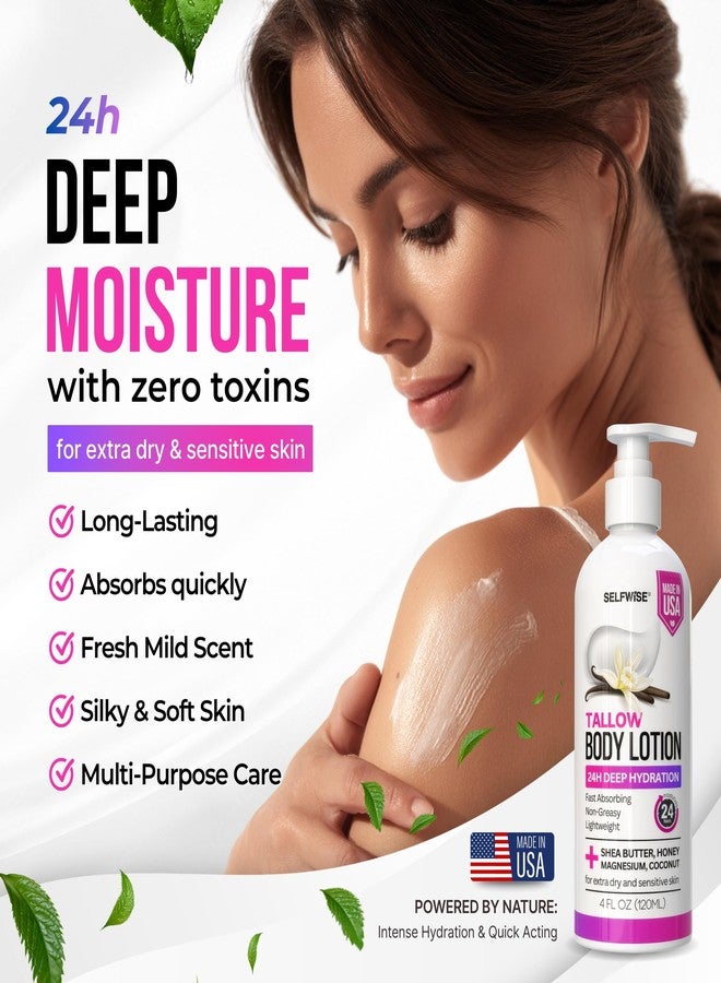SELFWISE Beef Tallow Body Lotion with Magnesium & Shea Butter - Lightweight, Fast-Absorbing Body Cream with Avocado Oil & Vitamin E - Non-Greasy Moisturizer for Dry, Sensitive Skin - Daily Hydration, 4oz - Image 4