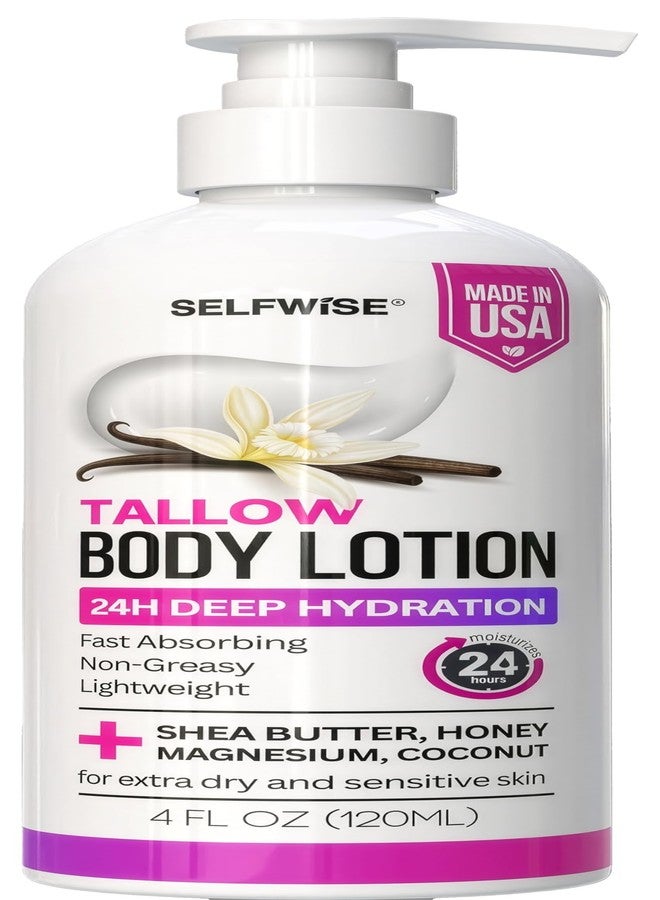 SELFWISE Beef Tallow Body Lotion with Magnesium & Shea Butter - Lightweight, Fast-Absorbing Body Cream with Avocado Oil & Vitamin E - Non-Greasy Moisturizer for Dry, Sensitive Skin - Daily Hydration, 4oz - Image 1