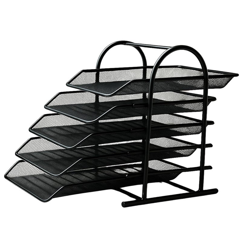 GoodWill Tech ™ Desk File Tray, 5 Tier File Organizer - Black Metal Mesh Desk Tray with Slidable Compartments for A4 Documents, Letters, and Office File Storage - (Black) - Image 1