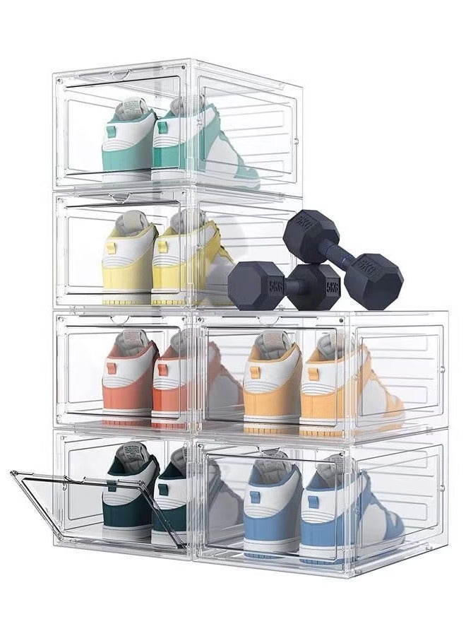 Captaintech Shoe Storage Box, 6 Pack Shoe Box Clear Plastic Stackable, Shoe Storage with Magnetic Front Door, Sturdy Durable Plastic Shoe Organizer, for Closet, Shoe Containers, Shoe Display Case(34*27*19)  - Image 1