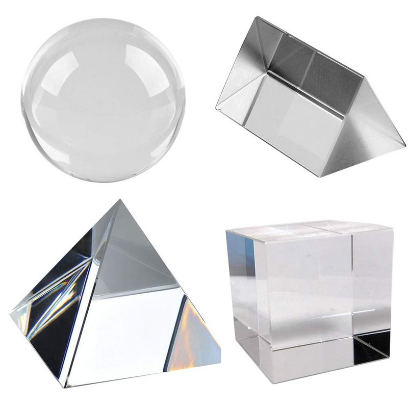 Amlong Crystal Amlong Crystal K9 Optical Crystal Photography Prism Set of 4 Pieces 50mm Crystal Ball 50mm Cube 60mm Prism 60mm Pyramid 