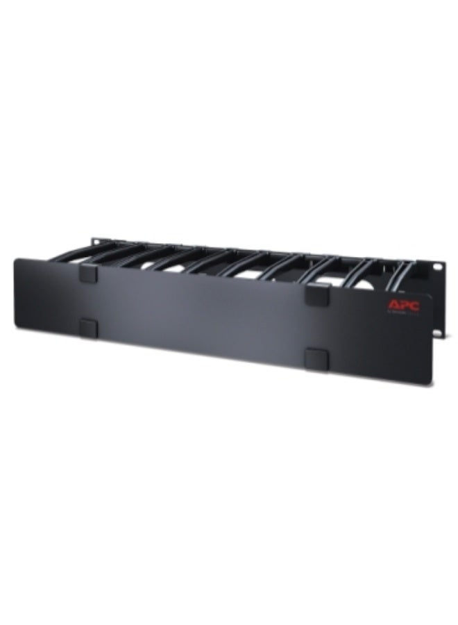 APC NetShelter 2U Horizontal Cable Manager with Cover, Single-Sided Rack Cable Organizer, Black - AR8606 - Image 1