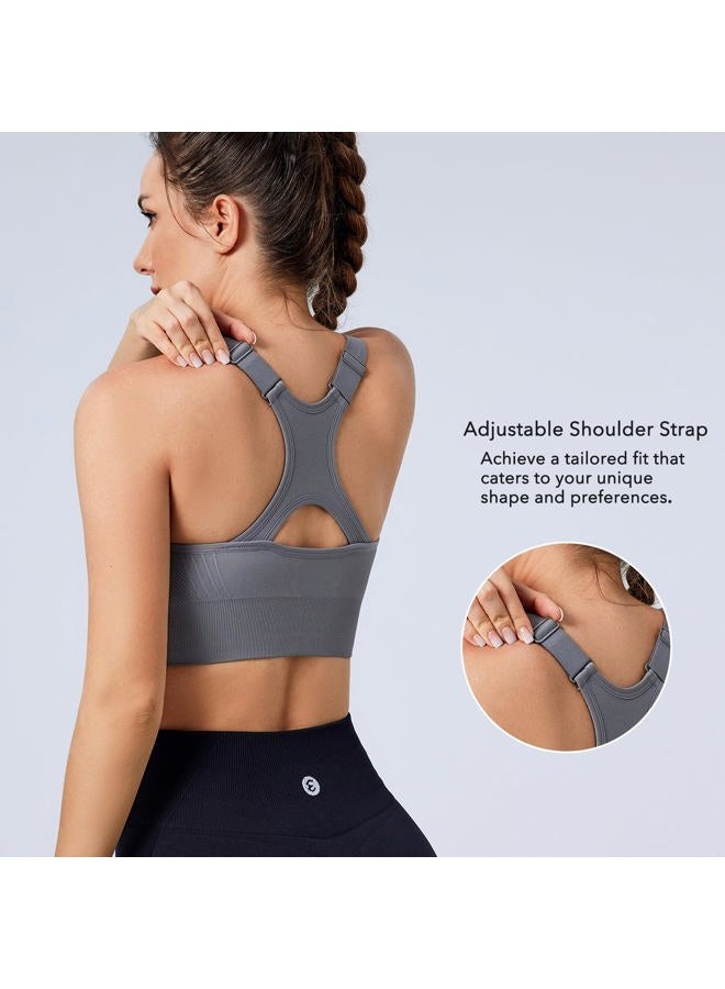 Evercute Adjustable Sports Bras for Women 3/4 Pack Racerback High Support Bras Padded Workout Bras Seamless Yoga Athletic Bra, Black-sage Green-gray 3 Pack, XL - Image 3