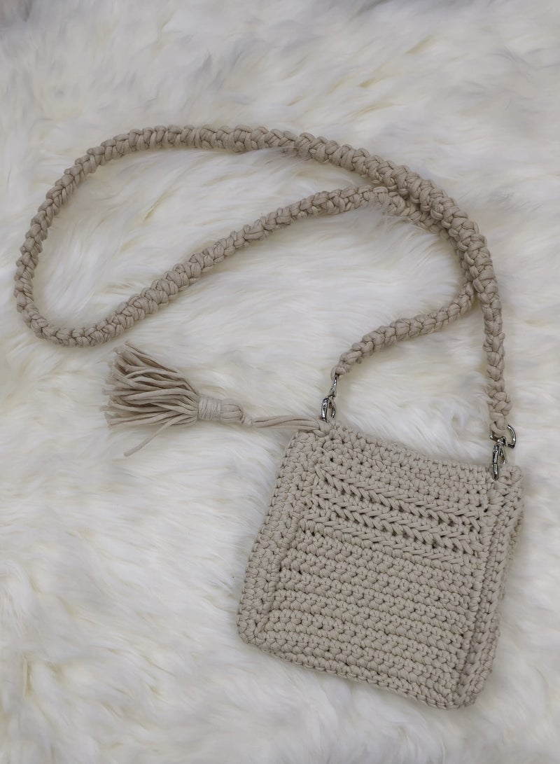 RandSac Beige Mini Cross Crochet Handbag - Image 1