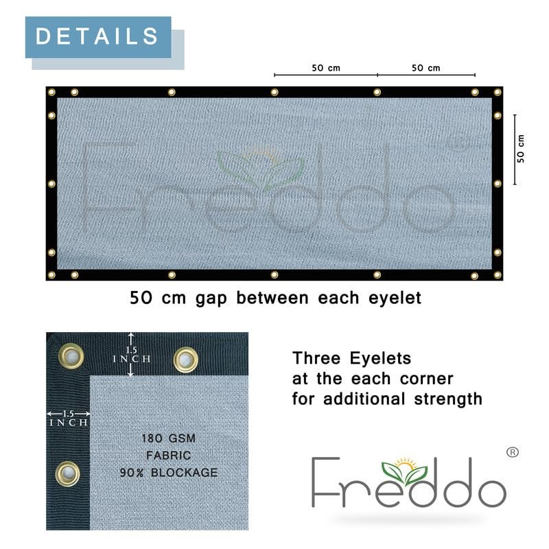 FREDDO Privacy Screen Fence Shade Net for Balcony, Garden, Terrace & Outdoor Fence – Heavy Duty with Polyester Band, Brass Eyelets & Tie Cords (Grey, 1.5 x 5 Mtr) - Image 3
