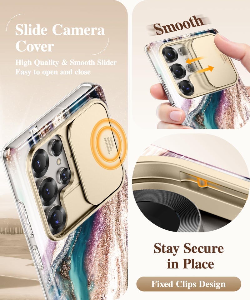 GVIEWIN for Samsung Galaxy S25 Ultra Case with Slide Camera Cover, [Screen Protector] [Shockproof Military Grade Drop Protection] Marble Slim Fit Hard PC Phone Cover S25 Ultra 6.9" 2025 (Drift Sand) - Image 3