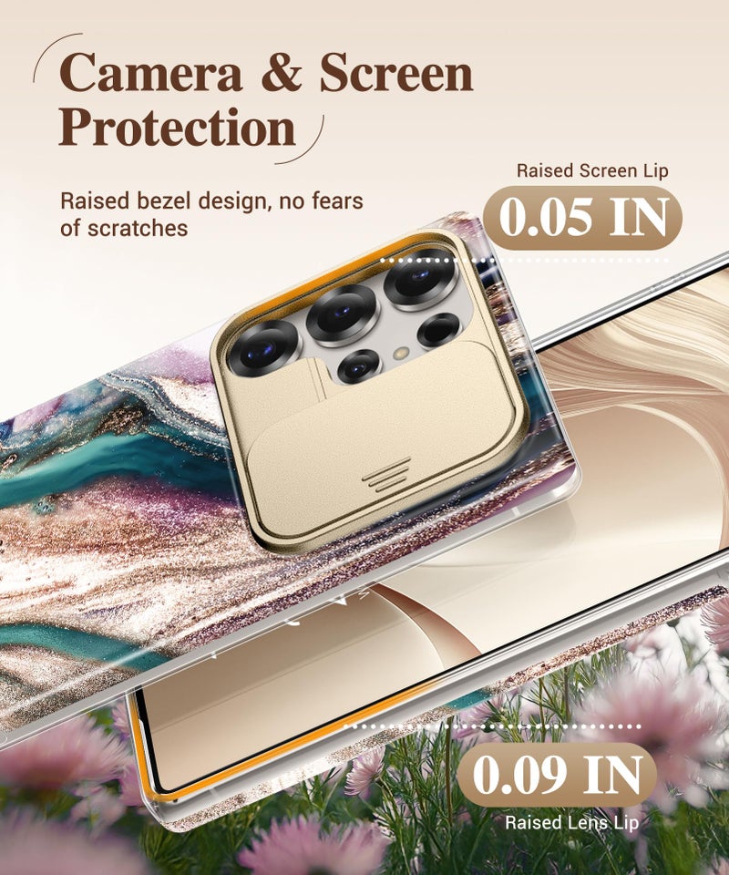 GVIEWIN for Samsung Galaxy S25 Ultra Case with Slide Camera Cover, [Screen Protector] [Shockproof Military Grade Drop Protection] Marble Slim Fit Hard PC Phone Cover S25 Ultra 6.9" 2025 (Drift Sand) - Image 5