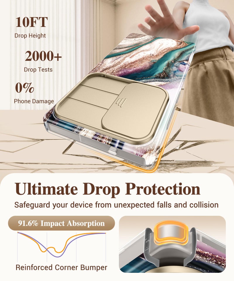 GVIEWIN for Samsung Galaxy S25 Ultra Case with Slide Camera Cover, [Screen Protector] [Shockproof Military Grade Drop Protection] Marble Slim Fit Hard PC Phone Cover S25 Ultra 6.9" 2025 (Drift Sand) - Image 4