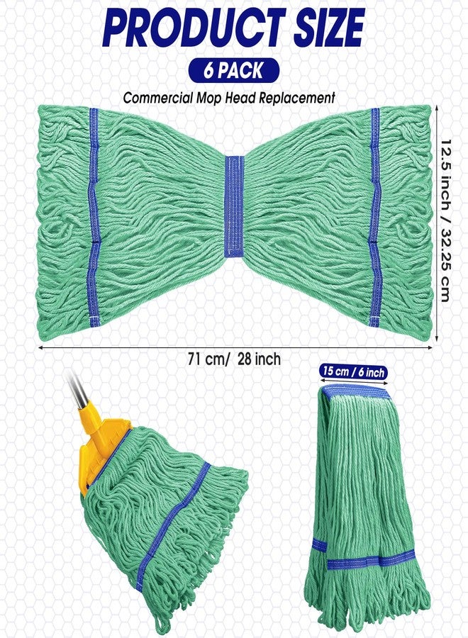 Eccliy 6 Pack Heavy Loop End Cotton String Mop Head Heavy Duty Mop Head Commercial Refills Mop Head Replacement for Home Industrial Commercial Cleaning (Green, Blue) - Image 2