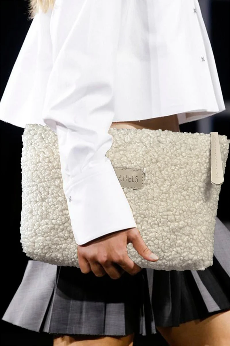 باهلس Women's Plush Teddy Clutch Portfolio Bag
