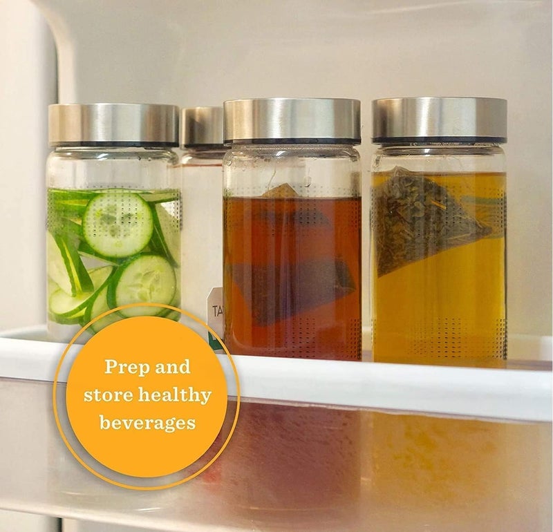 Dcloud زجاجة ماء محكمة الإغلاق سعة 750 مل من Dcloud مع غطاء من الفولاذ المقاوم للصدأ مزدوج الطبقة مانع للتسرب لتخزين الماء والعصائر والمشروبات في زجاجة ماء زجاجية للثلاجة المنزلية - مجموعة من 2 - Image 2