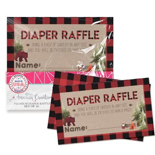 Amanda Creation Oh Boy Outdoorsy Red and Black Plaid Lumberjack Diaper Raffle Tickets for Boy Baby Showers 20 2 X 3 Double Sided Inserts Bring a Pack of Diapers to Win Favors P - Image 1