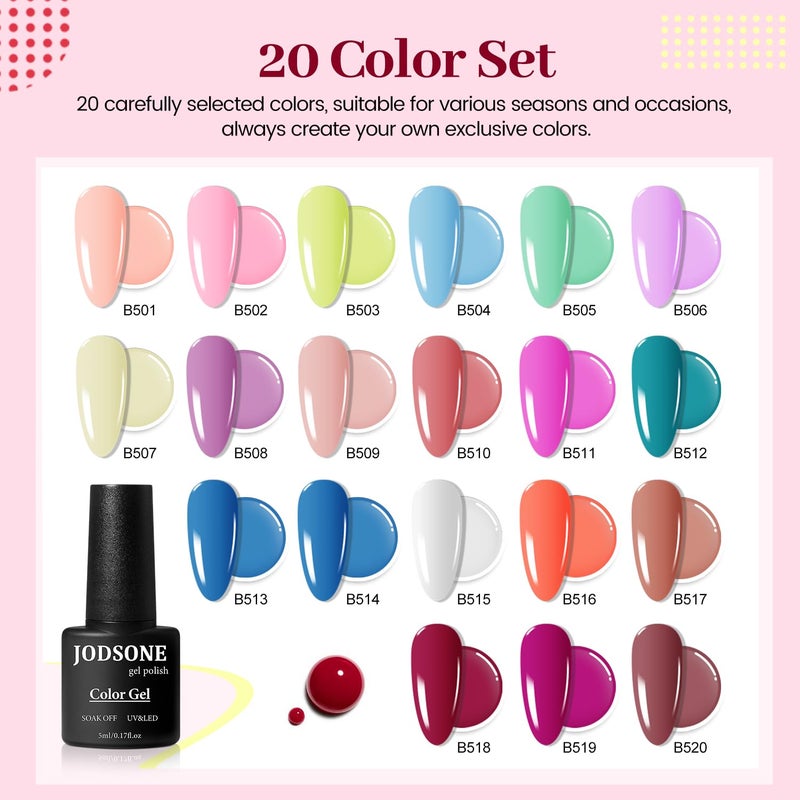 JODSONE 60 PCS Gel Nail Polish Starter Kit With U V Light 55 Kinds Of Color Glitter Gel Polish No Wipe Base And Glossy Matte Top Coat Easy To Apply - Image 4