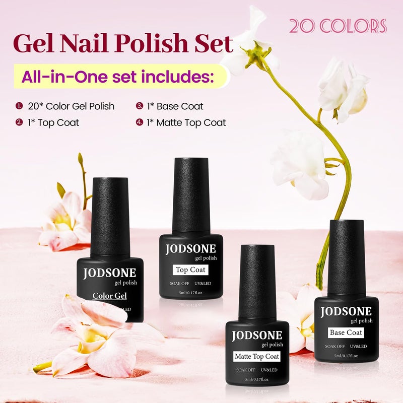 JODSONE 60 PCS Gel Nail Polish Starter Kit With U V Light 55 Kinds Of Color Glitter Gel Polish No Wipe Base And Glossy Matte Top Coat Easy To Apply - Image 2