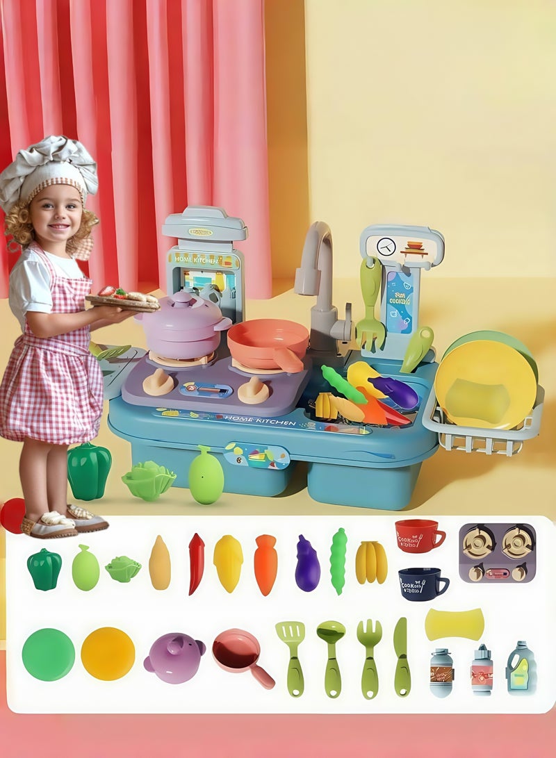 Kitchen Sink Toys, Wash Up Kids Kitchen Set Electric Dishwasher Playing Toy with Running Water Cycle System,Role Play Toy for Boys and Girls kids sink Toys - Image 1