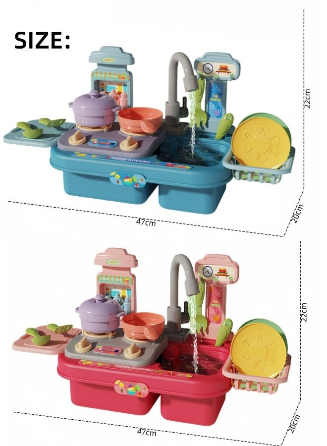Kitchen Sink Toys, Wash Up Kids Kitchen Set Electric Dishwasher Playing Toy with Running Water Cycle System,Role Play Toy for Boys and Girls kids sink Toys - Image 3
