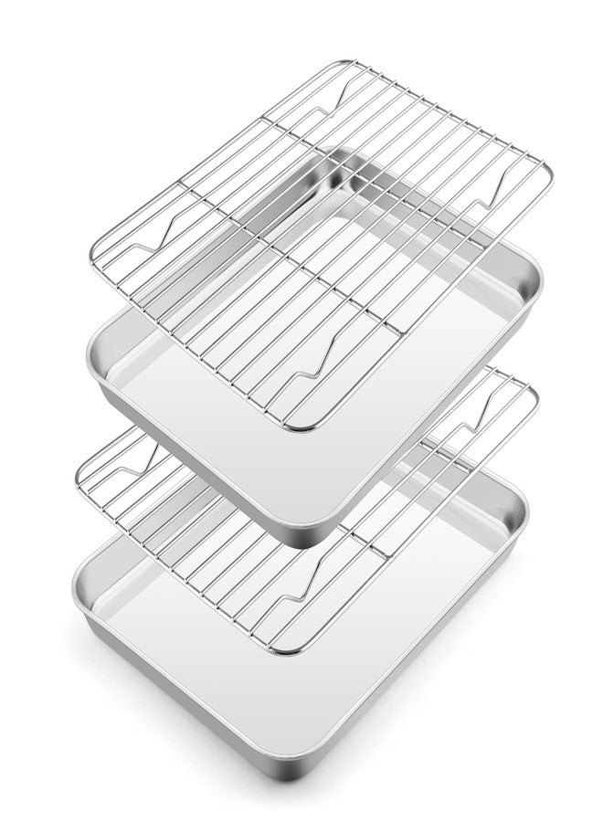 E-far Small Baking Sheet with Wire Rack (2 Pans + 2 Racks), Stainless Steel Cookie Sheets Trays & Cooling Rack for Toaster Oven, Non Toxic & Warp Resistant, Oven & Dishwasher Safe, 10.5 x 8.3 x 1 Inch - Image 1