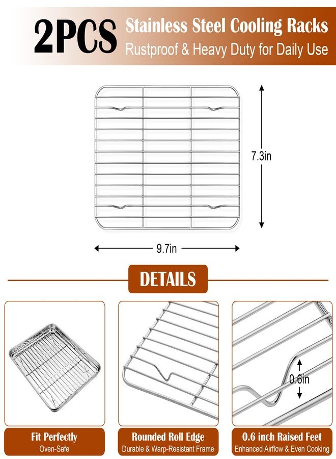 E-far Small Baking Sheet with Wire Rack (2 Pans + 2 Racks), Stainless Steel Cookie Sheets Trays & Cooling Rack for Toaster Oven, Non Toxic & Warp Resistant, Oven & Dishwasher Safe, 10.5 x 8.3 x 1 Inch - Image 3