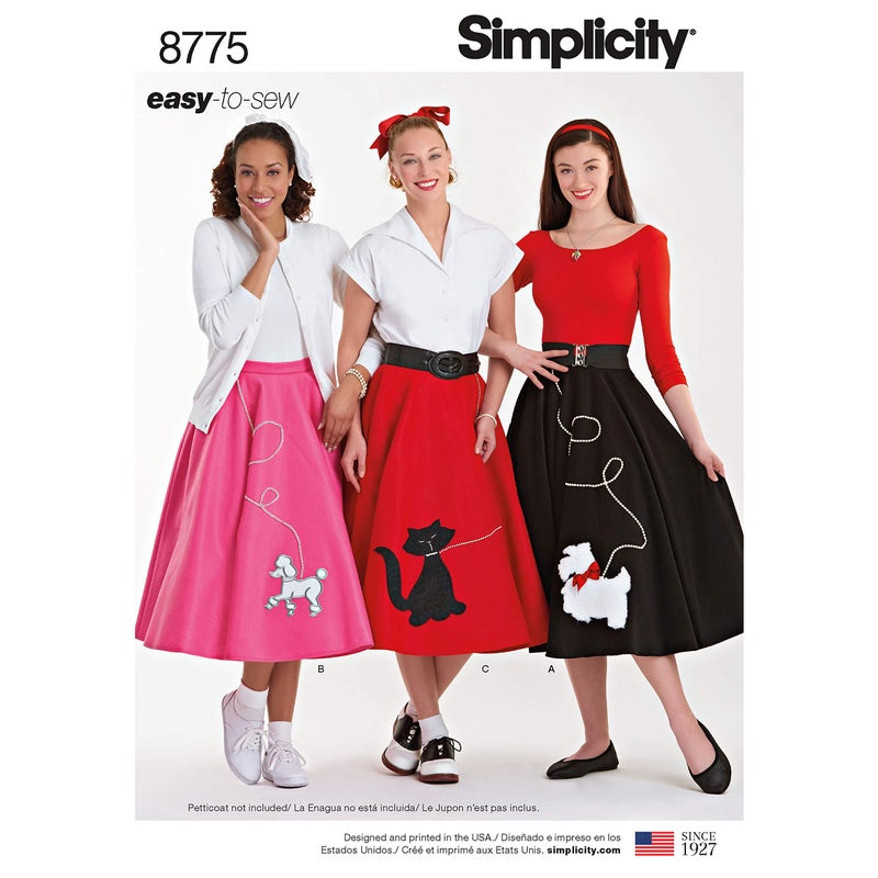 Simplicity 8775 Women's 1950's Vintage Rockabilly Poodle Skirt Sewing Pattern, Sizes 14-22 - Image 1