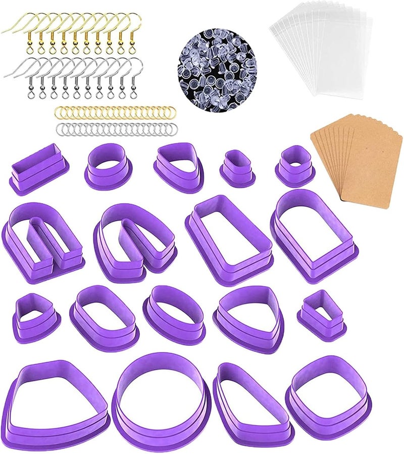 كلاراكو مجموعة قواطع طين البوليمر، 18 قاطعة طين لصنع مجوهرات طين البوليمر، قواطع أقراط من طين البلاستيك، بنفسجي - Image 1