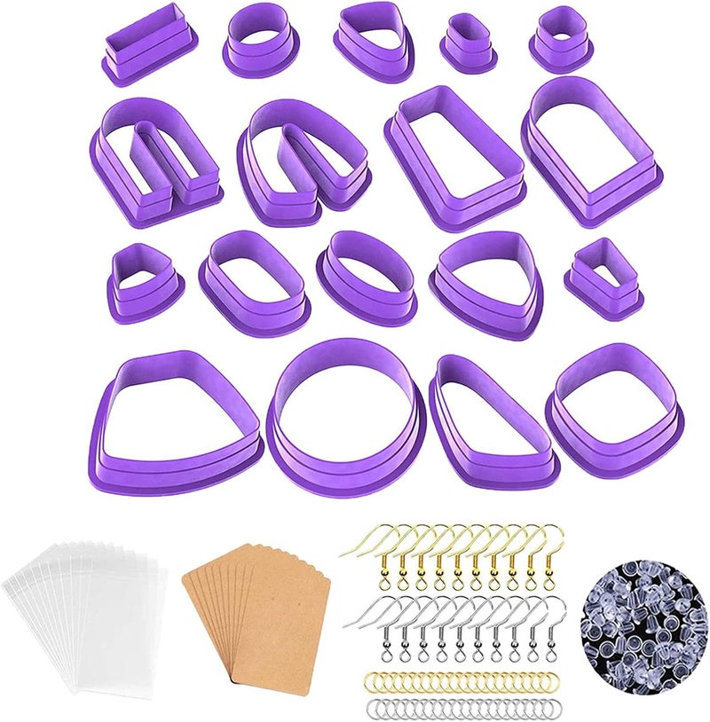 كلاراكو مجموعة قواطع طين البوليمر، 18 قاطعة طين لصنع مجوهرات طين البوليمر، قواطع أقراط من طين البلاستيك، بنفسجي - Image 2
